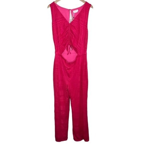 Lovers and friends Sharon hot pink cut out sleeveless jumpsuit size XL chevron - Picture 1 of 12